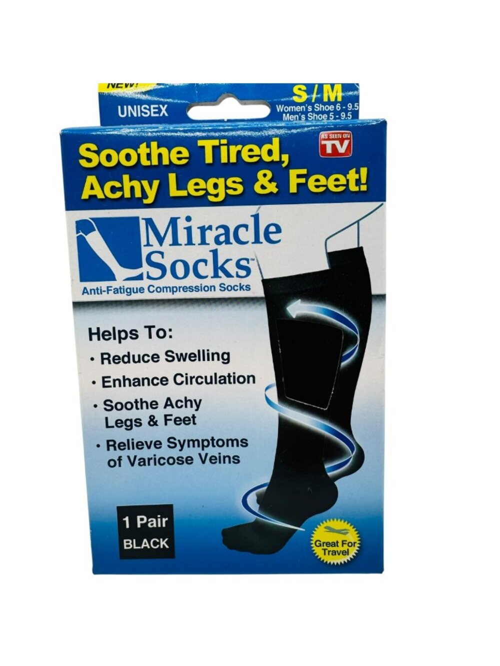 Miracle Socks Anti-Fatigue Compression Socks Black S/M Unisex For Swelling